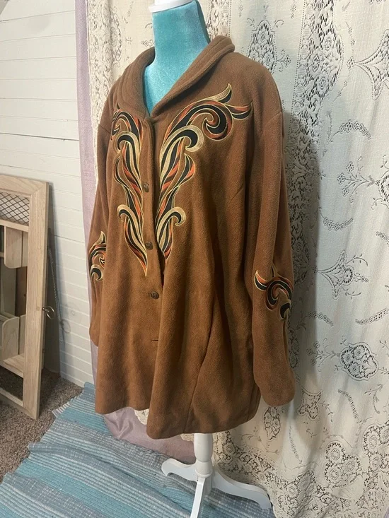 Bob Mackie: wearable art Embroidered Brown Suede Button-Front Jacket - Picture 3 of 8